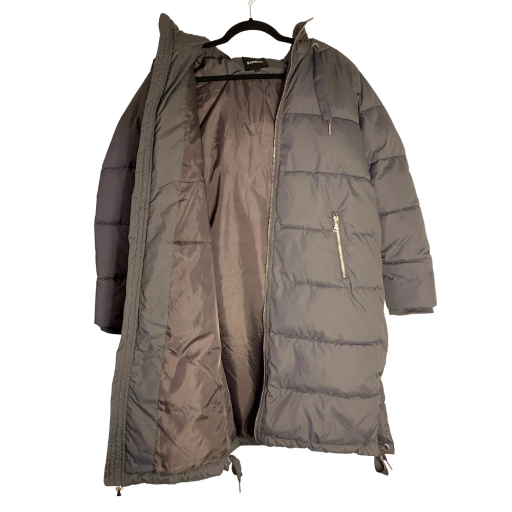 Express | Gray Drawstring Hooded Long Coat | Small